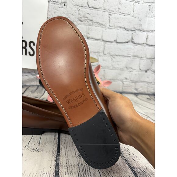 GH Bass Weejuns Penny Loafers Mens 11.5 Leavitt Flat Strap Brown Leather NEW - Picture 6 of 9